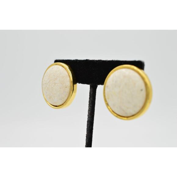 L.G. P. Vintage Clip On Cabochon Earrings Heavy Marbled Chunky Signed 1980s 9L - Picture 3 of 12